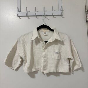 My Mum Made It Waffle Knit Button Down Crop Top Size S